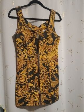 MINKPINK Black and Gold Baroque Zip-Front Mini Dress